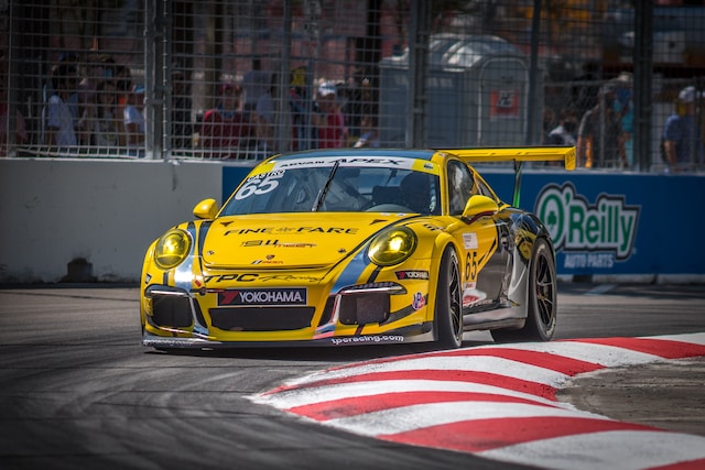Yellow race car competing in St Pete GP